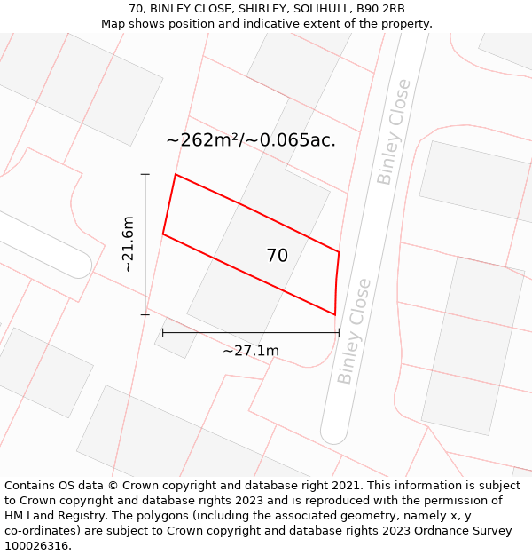 70, BINLEY CLOSE, SHIRLEY, SOLIHULL, B90 2RB: Plot and title map