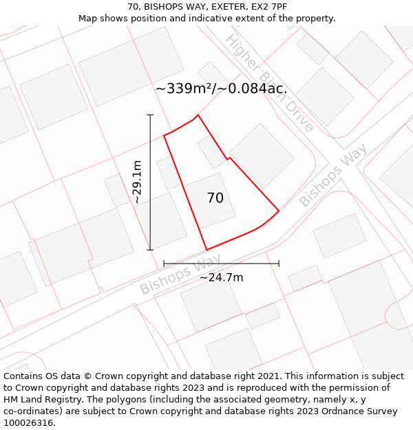 70, BISHOPS WAY, EXETER, EX2 7PF: Plot and title map