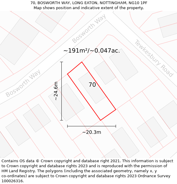 70, BOSWORTH WAY, LONG EATON, NOTTINGHAM, NG10 1PF: Plot and title map