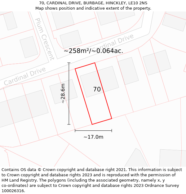 70, CARDINAL DRIVE, BURBAGE, HINCKLEY, LE10 2NS: Plot and title map