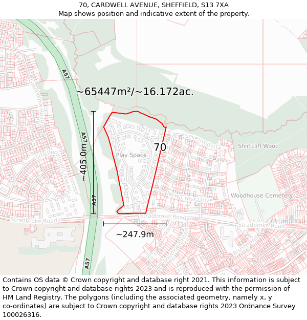 70, CARDWELL AVENUE, SHEFFIELD, S13 7XA: Plot and title map
