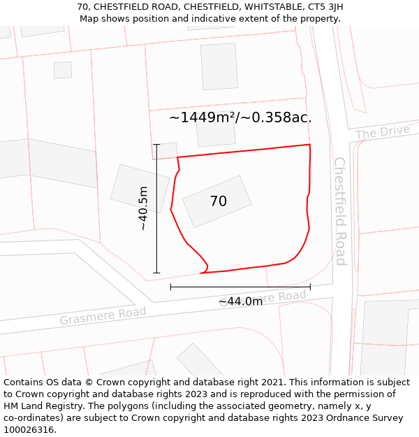 70, CHESTFIELD ROAD, CHESTFIELD, WHITSTABLE, CT5 3JH: Plot and title map