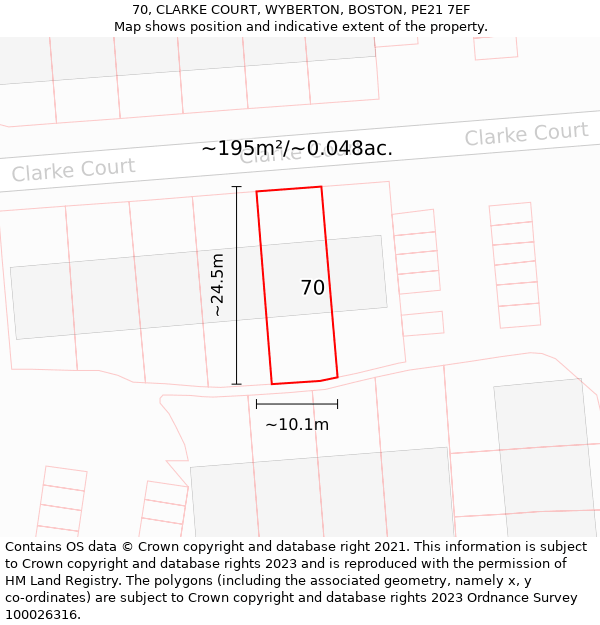 70, CLARKE COURT, WYBERTON, BOSTON, PE21 7EF: Plot and title map