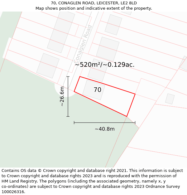 70, CONAGLEN ROAD, LEICESTER, LE2 8LD: Plot and title map