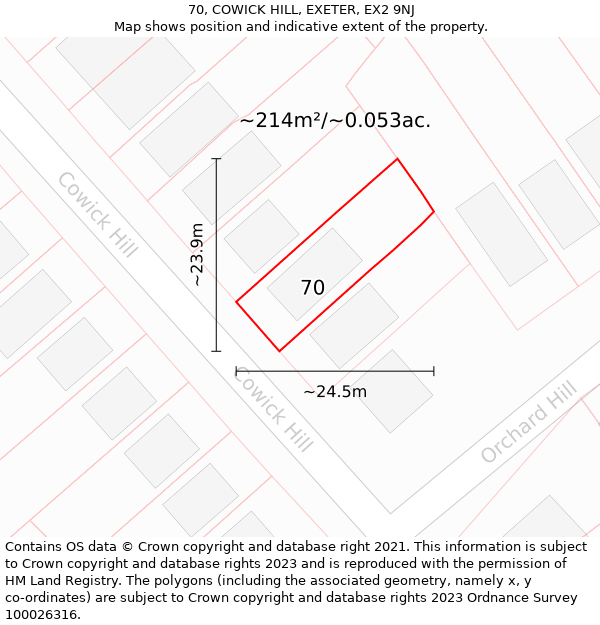 70, COWICK HILL, EXETER, EX2 9NJ: Plot and title map