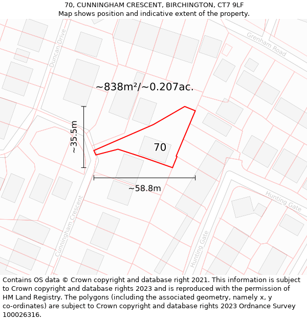 70, CUNNINGHAM CRESCENT, BIRCHINGTON, CT7 9LF: Plot and title map