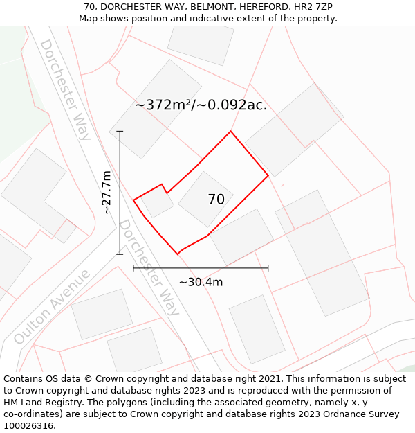 70, DORCHESTER WAY, BELMONT, HEREFORD, HR2 7ZP: Plot and title map