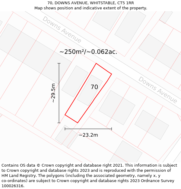 70, DOWNS AVENUE, WHITSTABLE, CT5 1RR: Plot and title map