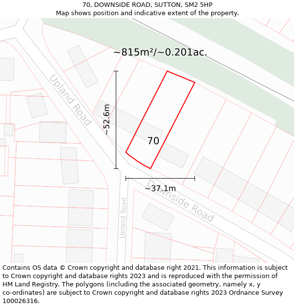 70, DOWNSIDE ROAD, SUTTON, SM2 5HP: Plot and title map