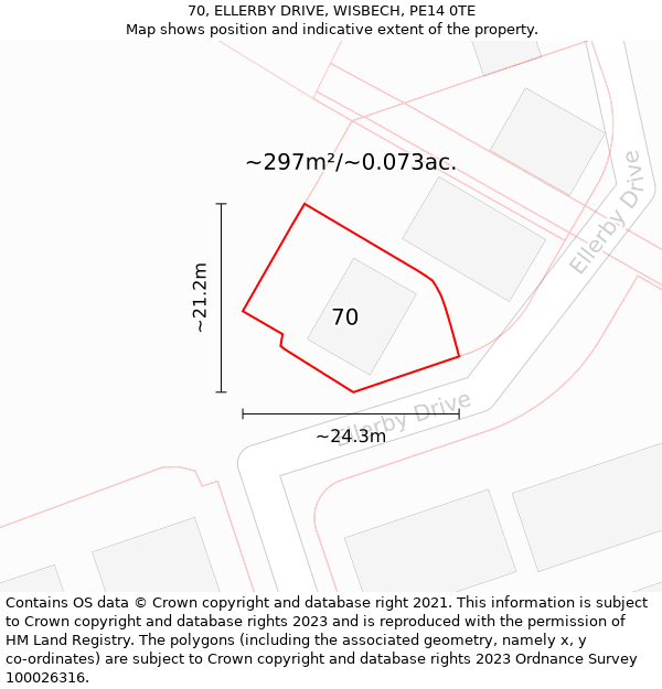 70, ELLERBY DRIVE, WISBECH, PE14 0TE: Plot and title map