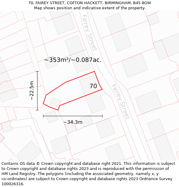 70, FAIREY STREET, COFTON HACKETT, BIRMINGHAM, B45 8GW: Plot and title map