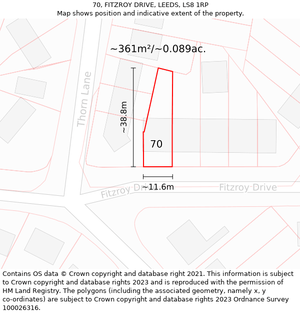 70, FITZROY DRIVE, LEEDS, LS8 1RP: Plot and title map