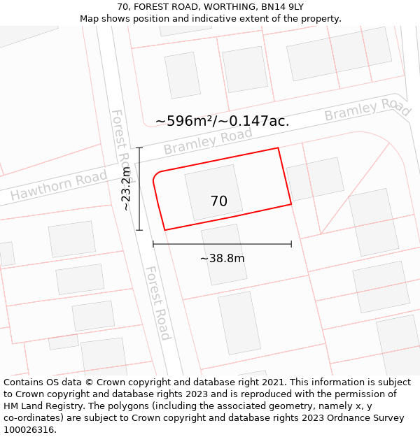 70, FOREST ROAD, WORTHING, BN14 9LY: Plot and title map