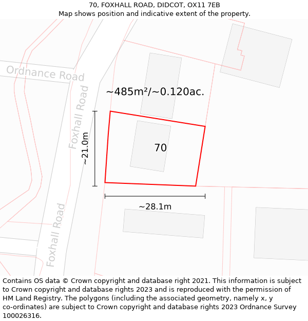 70, FOXHALL ROAD, DIDCOT, OX11 7EB: Plot and title map
