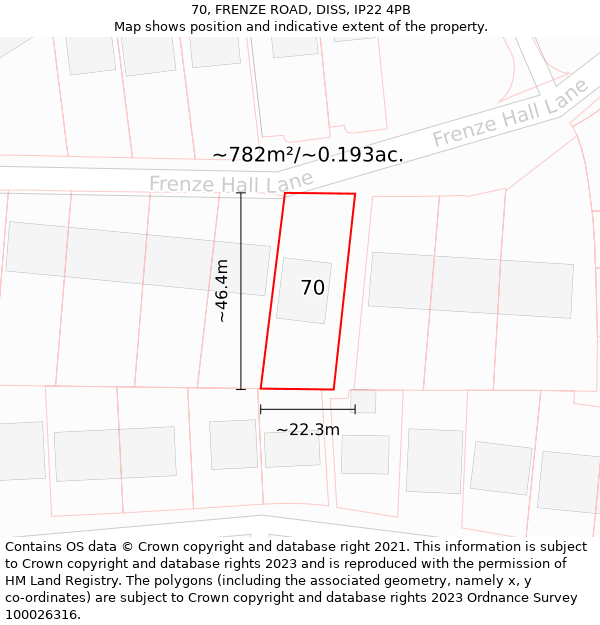 70, FRENZE ROAD, DISS, IP22 4PB: Plot and title map