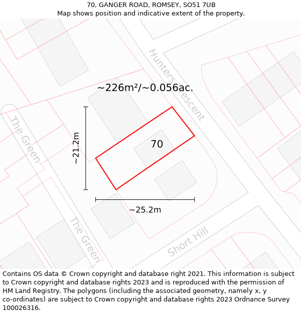 70, GANGER ROAD, ROMSEY, SO51 7UB: Plot and title map