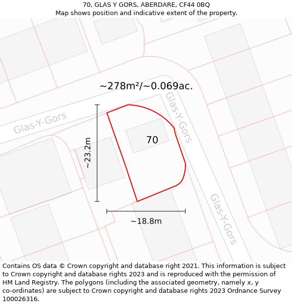 70, GLAS Y GORS, ABERDARE, CF44 0BQ: Plot and title map