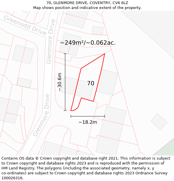 70, GLENMORE DRIVE, COVENTRY, CV6 6LZ: Plot and title map