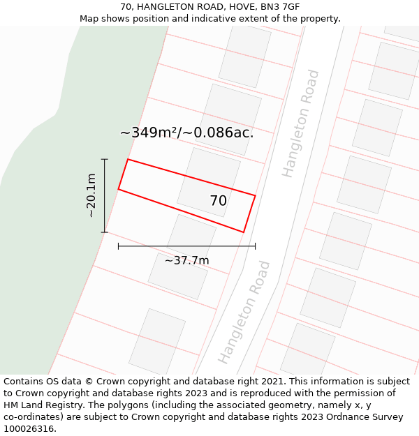 70, HANGLETON ROAD, HOVE, BN3 7GF: Plot and title map