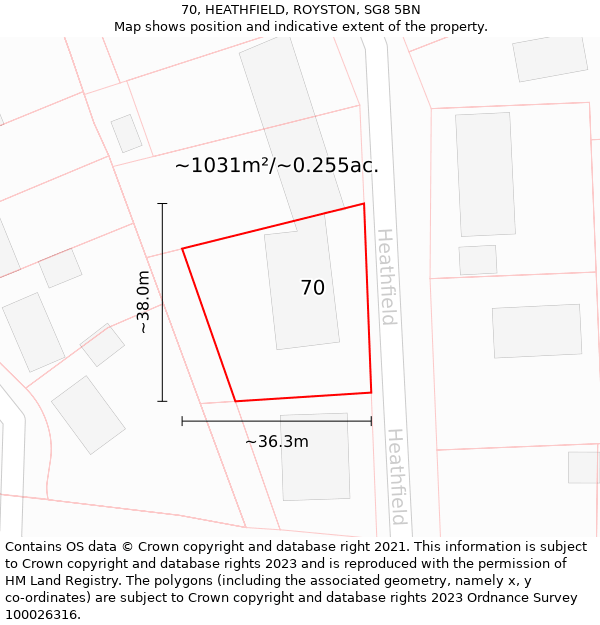 70, HEATHFIELD, ROYSTON, SG8 5BN: Plot and title map