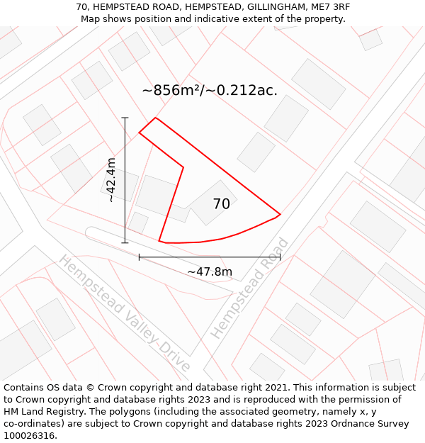 70, HEMPSTEAD ROAD, HEMPSTEAD, GILLINGHAM, ME7 3RF: Plot and title map