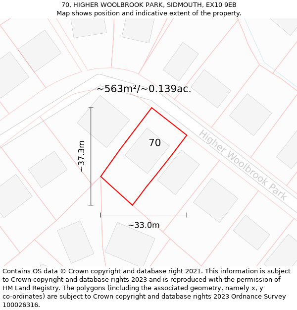 70, HIGHER WOOLBROOK PARK, SIDMOUTH, EX10 9EB: Plot and title map