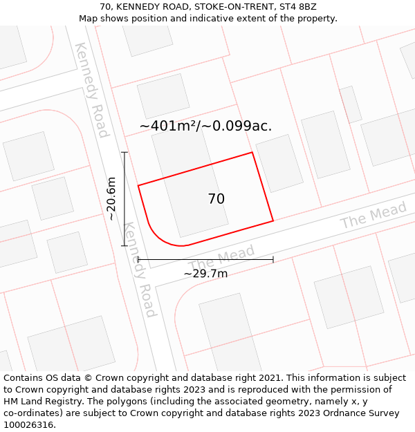 70, KENNEDY ROAD, STOKE-ON-TRENT, ST4 8BZ: Plot and title map