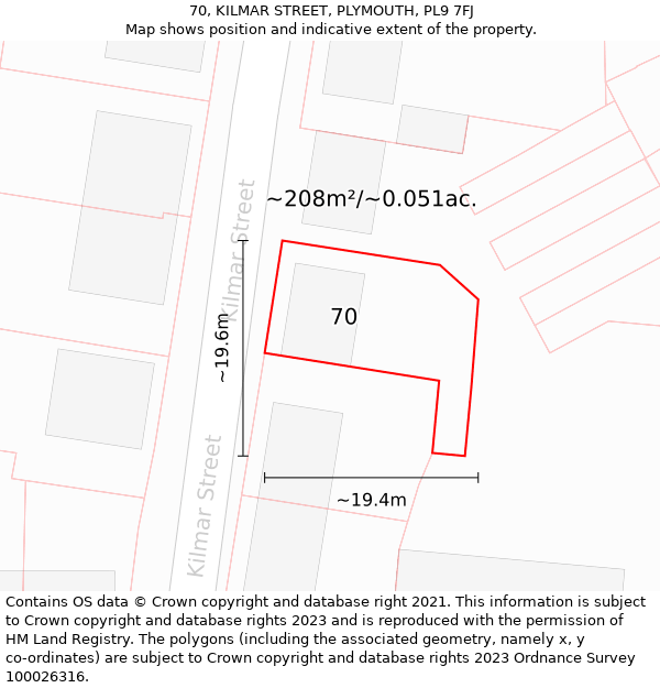 70, KILMAR STREET, PLYMOUTH, PL9 7FJ: Plot and title map