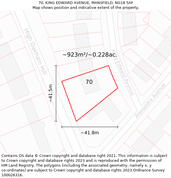 70, KING EDWARD AVENUE, MANSFIELD, NG18 5AF: Plot and title map