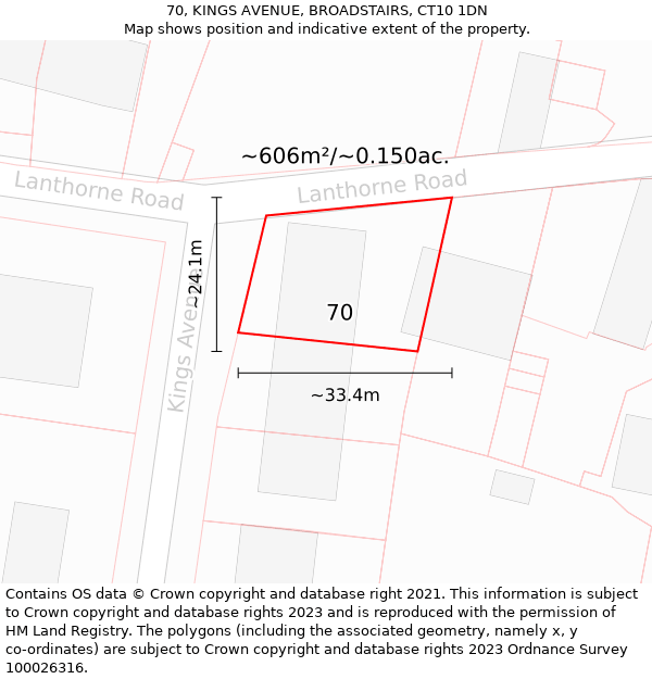 70, KINGS AVENUE, BROADSTAIRS, CT10 1DN: Plot and title map