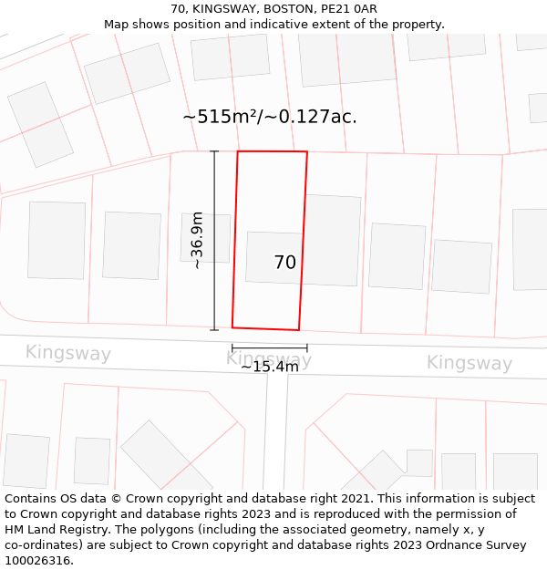 70, KINGSWAY, BOSTON, PE21 0AR: Plot and title map