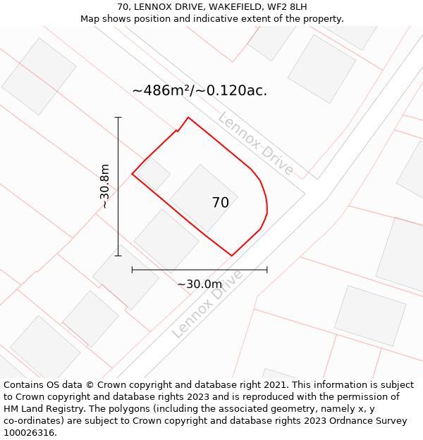 70, LENNOX DRIVE, WAKEFIELD, WF2 8LH: Plot and title map
