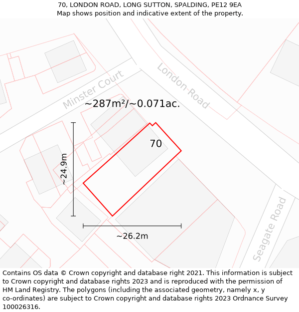 70, LONDON ROAD, LONG SUTTON, SPALDING, PE12 9EA: Plot and title map