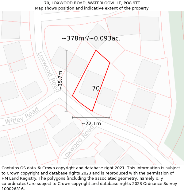 70, LOXWOOD ROAD, WATERLOOVILLE, PO8 9TT: Plot and title map