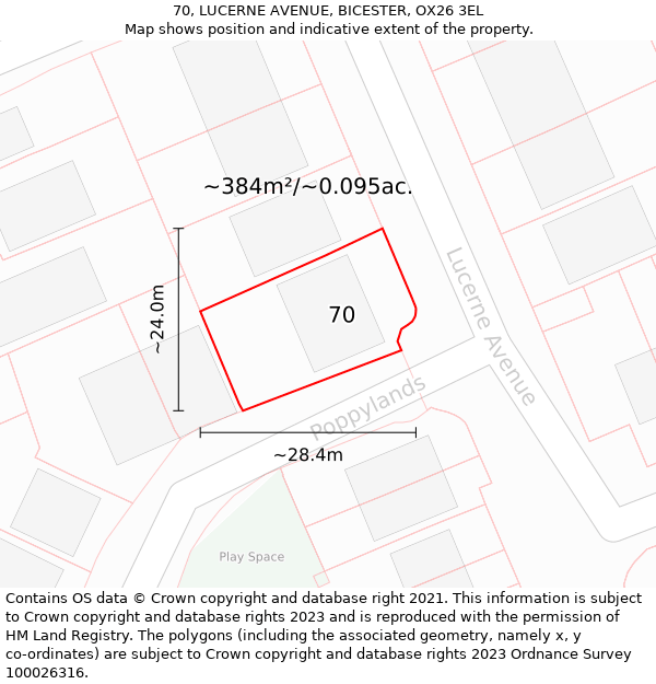 70, LUCERNE AVENUE, BICESTER, OX26 3EL: Plot and title map