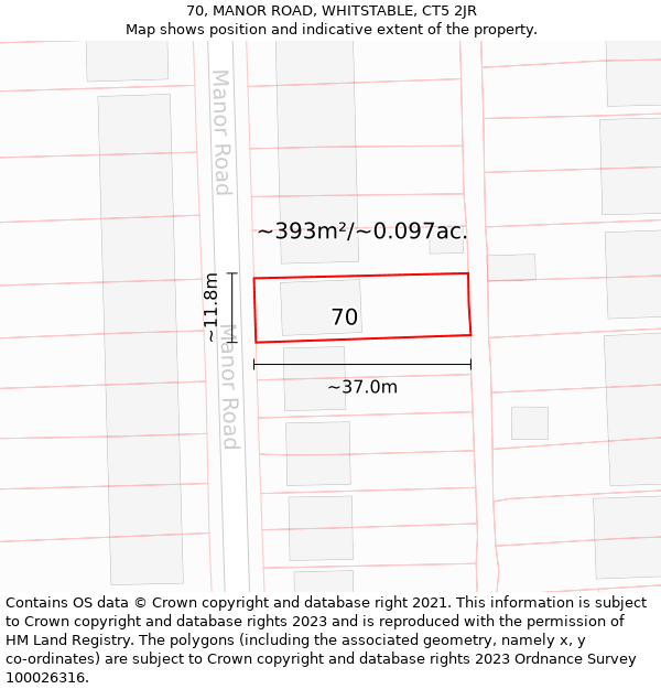 70, MANOR ROAD, WHITSTABLE, CT5 2JR: Plot and title map