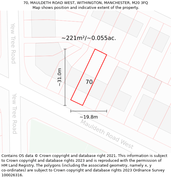 70, MAULDETH ROAD WEST, WITHINGTON, MANCHESTER, M20 3FQ: Plot and title map