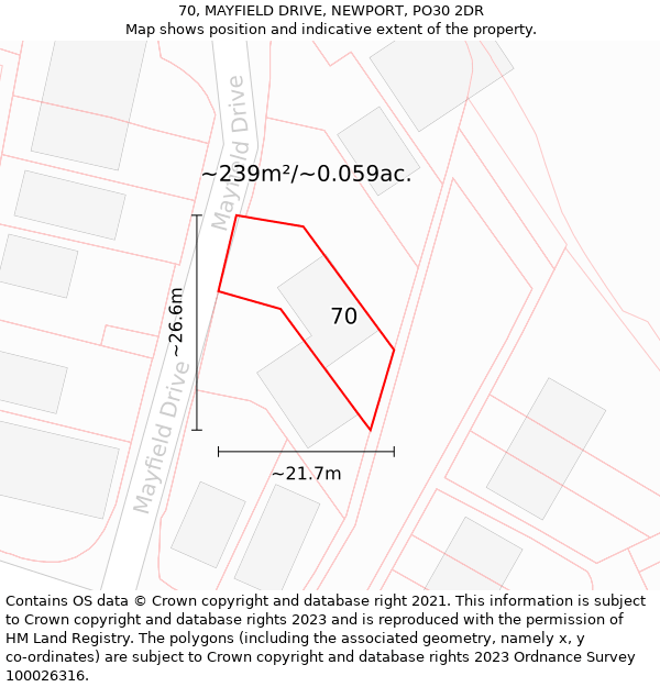 70, MAYFIELD DRIVE, NEWPORT, PO30 2DR: Plot and title map