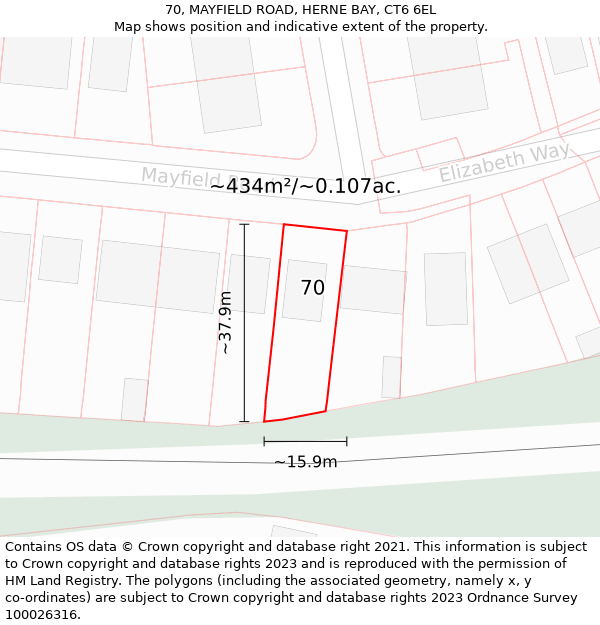 70, MAYFIELD ROAD, HERNE BAY, CT6 6EL: Plot and title map