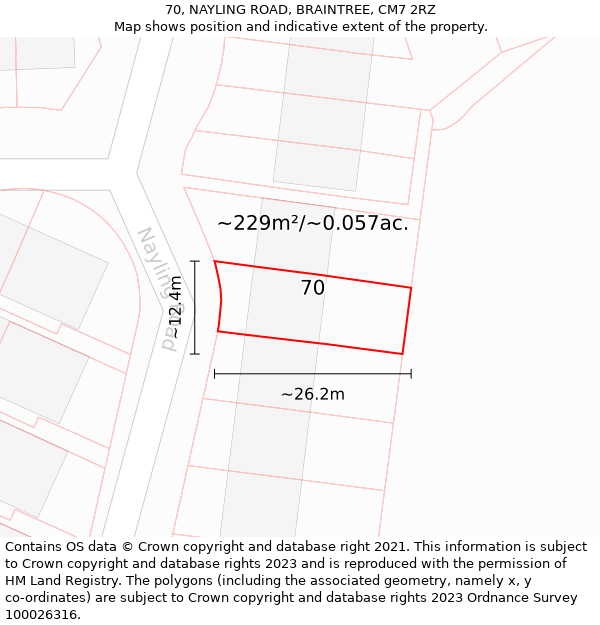 70, NAYLING ROAD, BRAINTREE, CM7 2RZ: Plot and title map