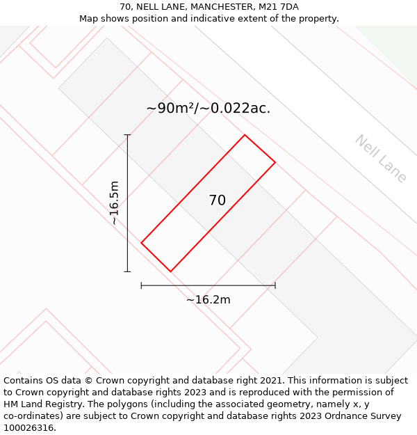 70, NELL LANE, MANCHESTER, M21 7DA: Plot and title map