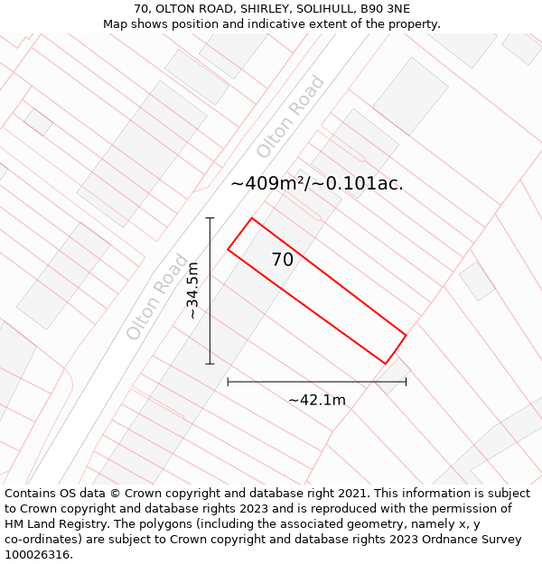 70, OLTON ROAD, SHIRLEY, SOLIHULL, B90 3NE: Plot and title map