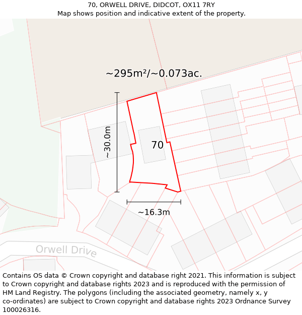 70, ORWELL DRIVE, DIDCOT, OX11 7RY: Plot and title map