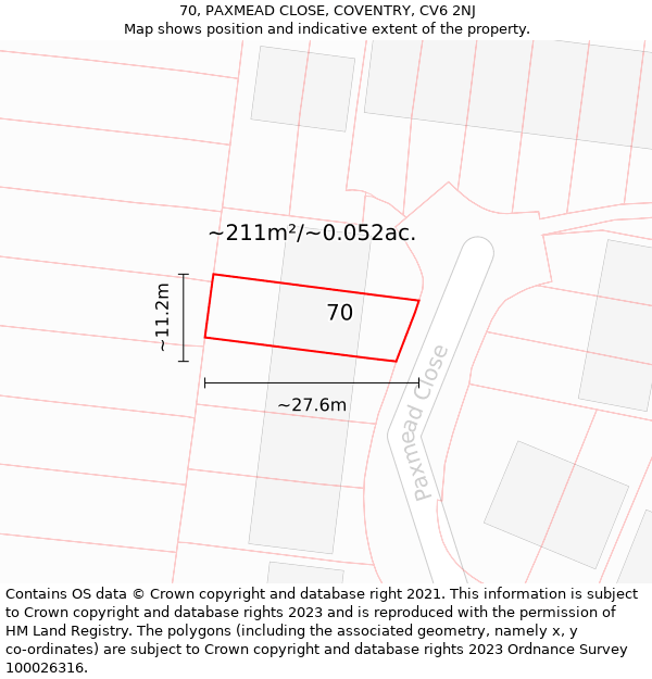 70, PAXMEAD CLOSE, COVENTRY, CV6 2NJ: Plot and title map