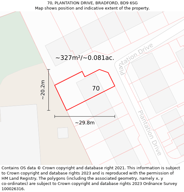 70, PLANTATION DRIVE, BRADFORD, BD9 6SG: Plot and title map