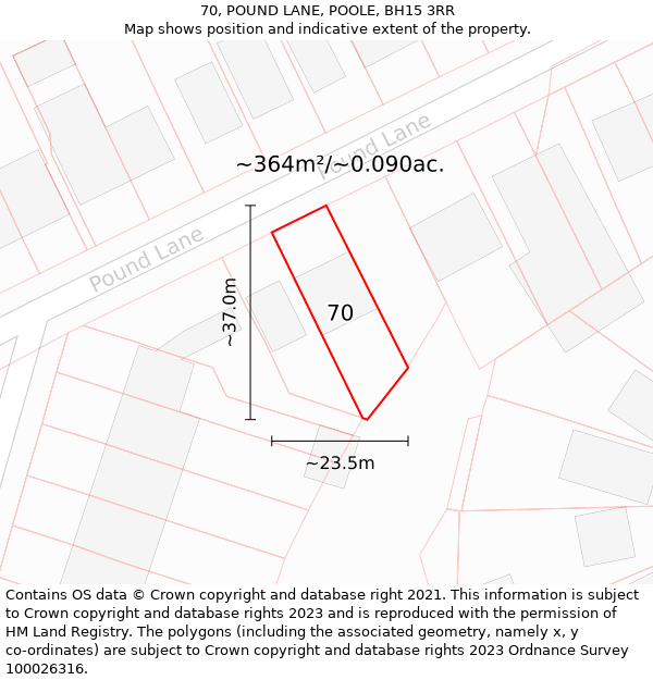 70, POUND LANE, POOLE, BH15 3RR: Plot and title map
