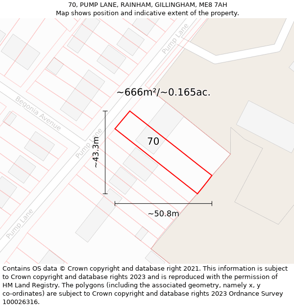 70, PUMP LANE, RAINHAM, GILLINGHAM, ME8 7AH: Plot and title map