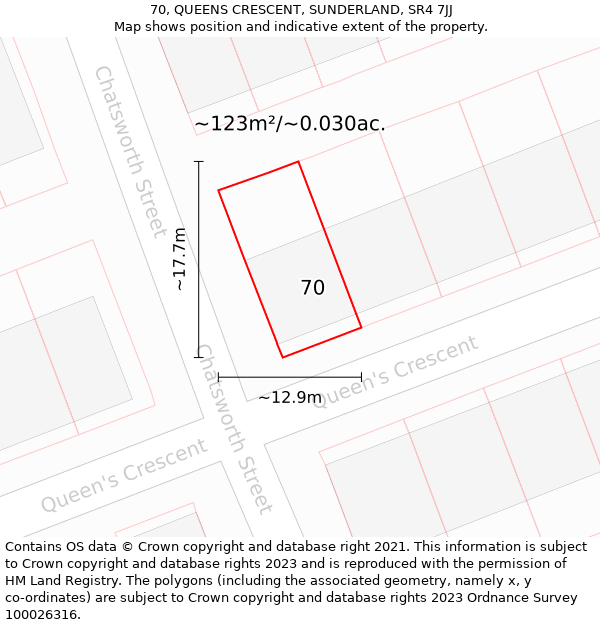 70, QUEENS CRESCENT, SUNDERLAND, SR4 7JJ: Plot and title map