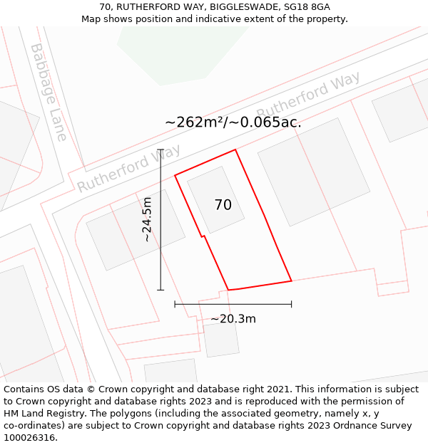 70, RUTHERFORD WAY, BIGGLESWADE, SG18 8GA: Plot and title map