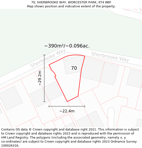 70, SHERBROOKE WAY, WORCESTER PARK, KT4 8BP: Plot and title map